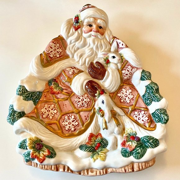 Fitz and Floyd Other - Fitz & Floyd Classics Plate/Wall Hanger Santa in Snowflake Robe & Bunnies 1996